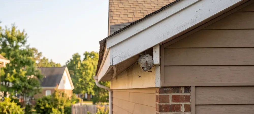 wasp nest on edge of home